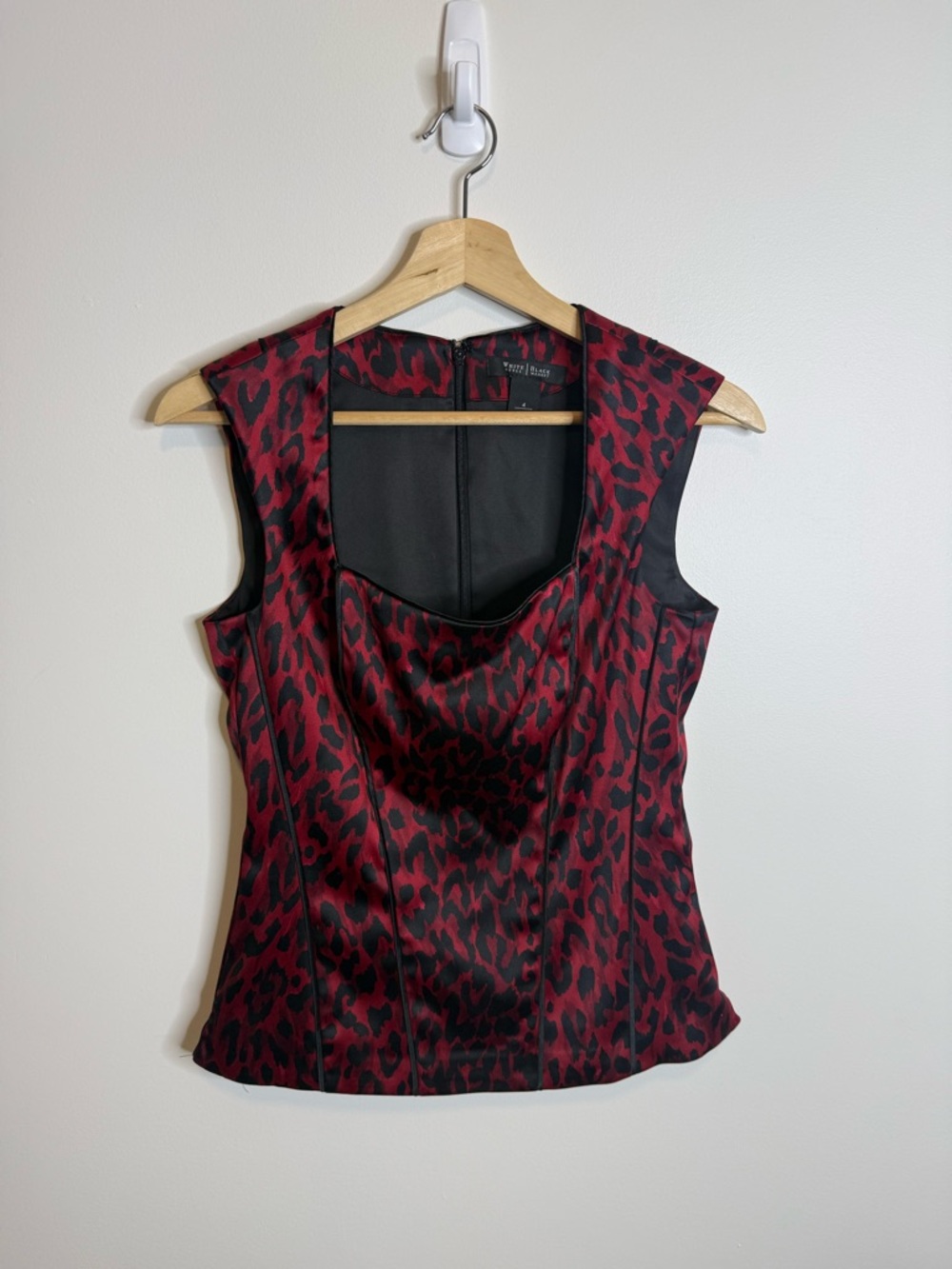 White House Black Market Burgundy and Black Leopard Satin Bustier Tank